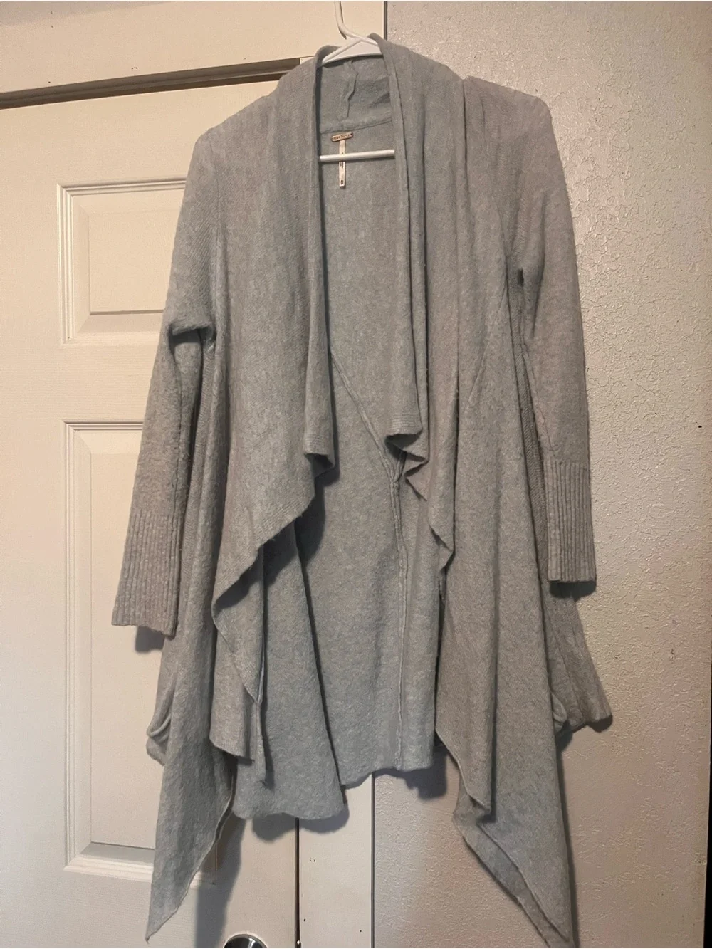 Free People Light Gray Draped Open Cardigan